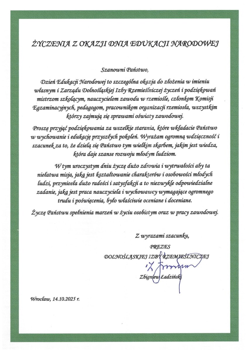 Życzenia z okazji Dnia Edukacji Narodowej